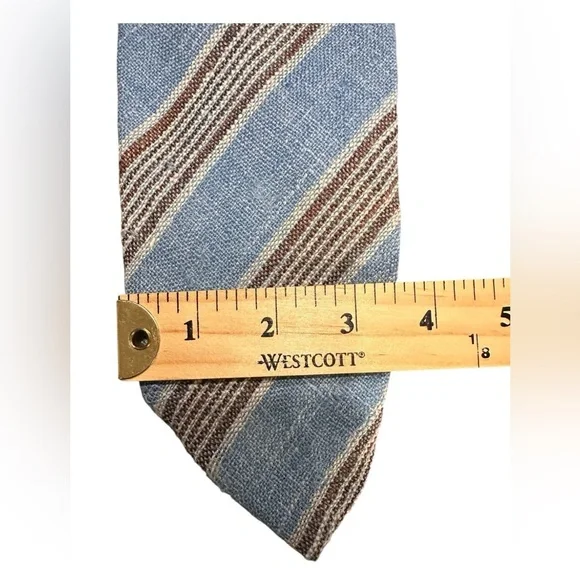 Vintage Lacrosse Woven Striped Tie Blue Brown Beige 3.5” Wide 56” Length Retro - Picture 9 of 10